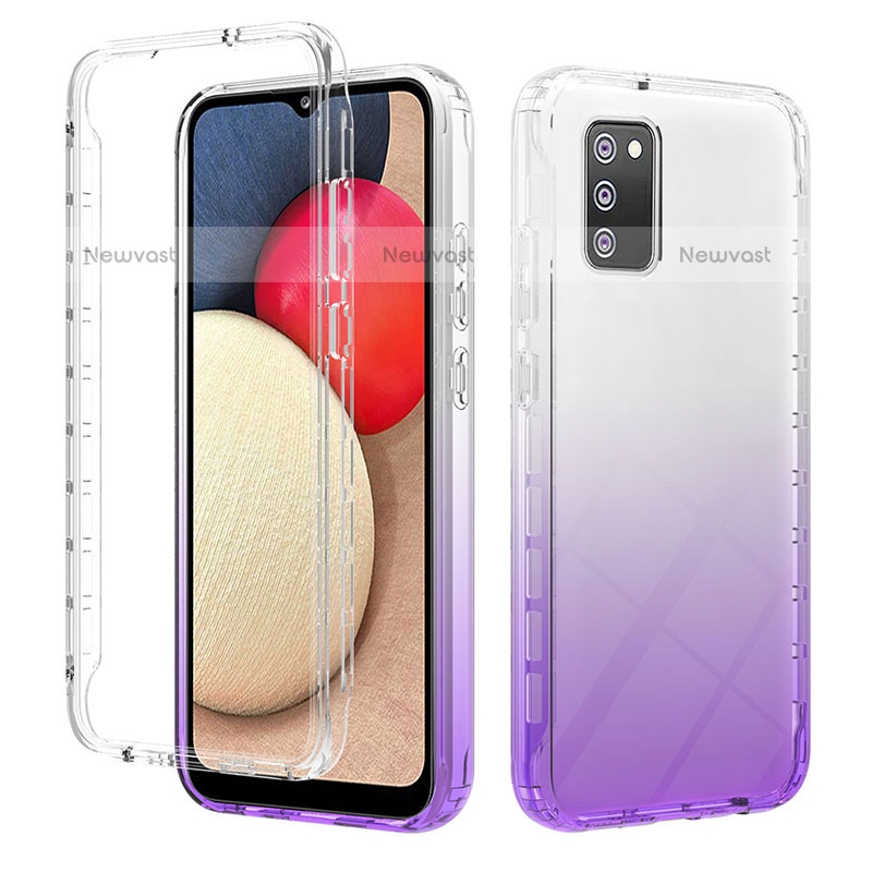 Ultra-thin Transparent Gel Gradient Soft Matte Finish Front and Back Case 360 Degrees Cover ZJ2 for Samsung Galaxy A02s Purple