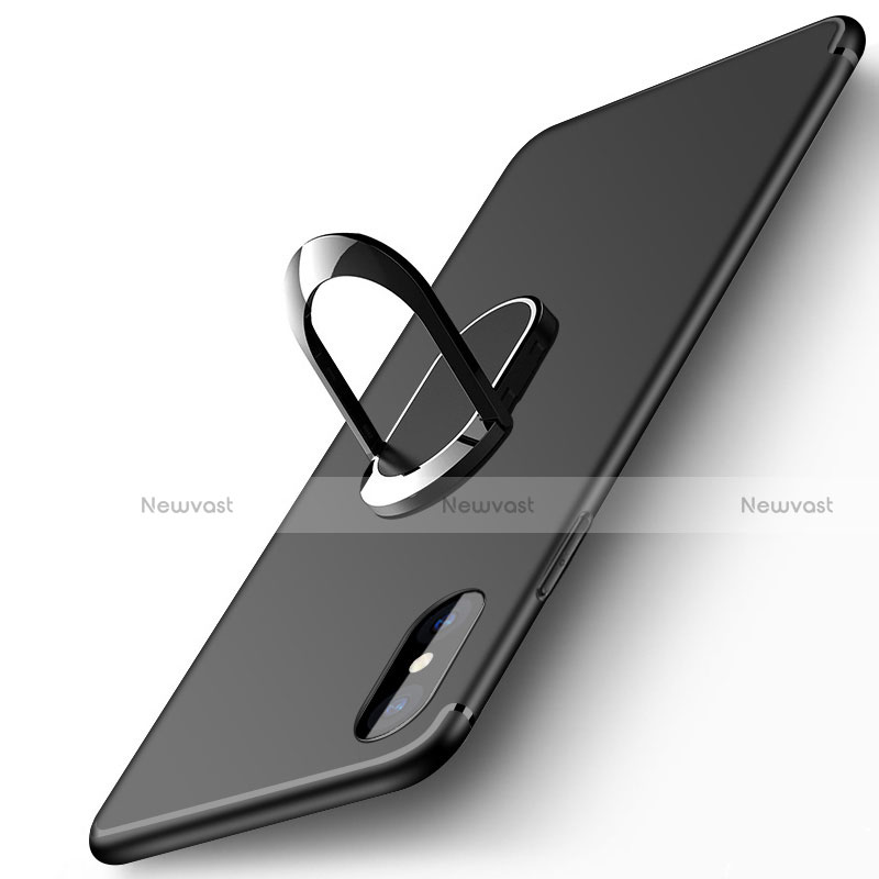 Ultra-thin Transparent Gel Soft Case with Finger Ring Stand for Apple iPhone X Black