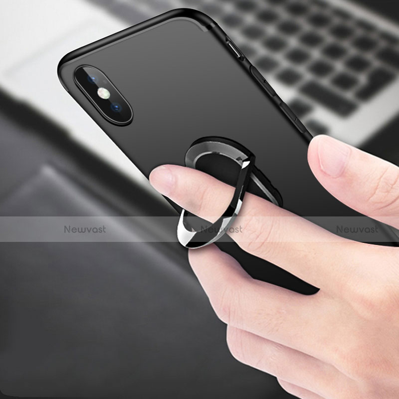 Ultra-thin Transparent Gel Soft Case with Finger Ring Stand for Apple iPhone X Black