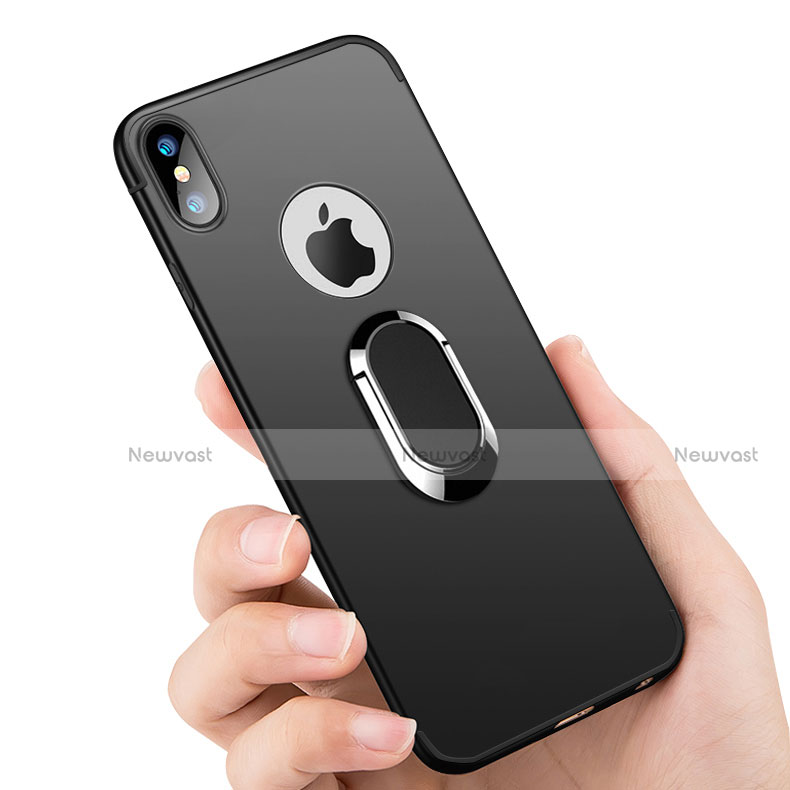 Ultra-thin Transparent Gel Soft Case with Finger Ring Stand for Apple iPhone X Black