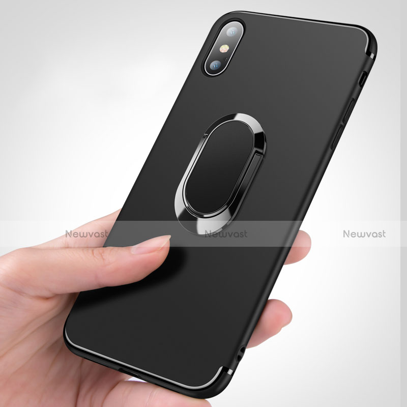 Ultra-thin Transparent Gel Soft Case with Finger Ring Stand R01 for Apple iPhone Xs Black