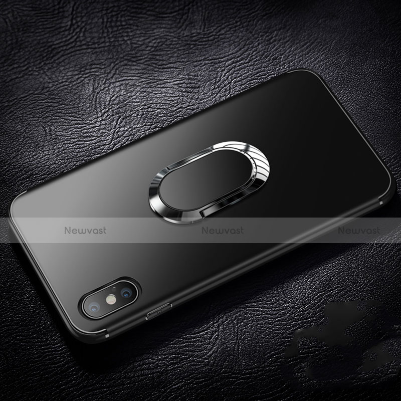 Ultra-thin Transparent Gel Soft Case with Finger Ring Stand R01 for Apple iPhone Xs Black