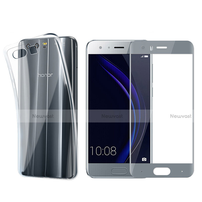 Ultra-thin Transparent Gel Soft Case with Screen Protector for Huawei Honor 9 Premium Gray