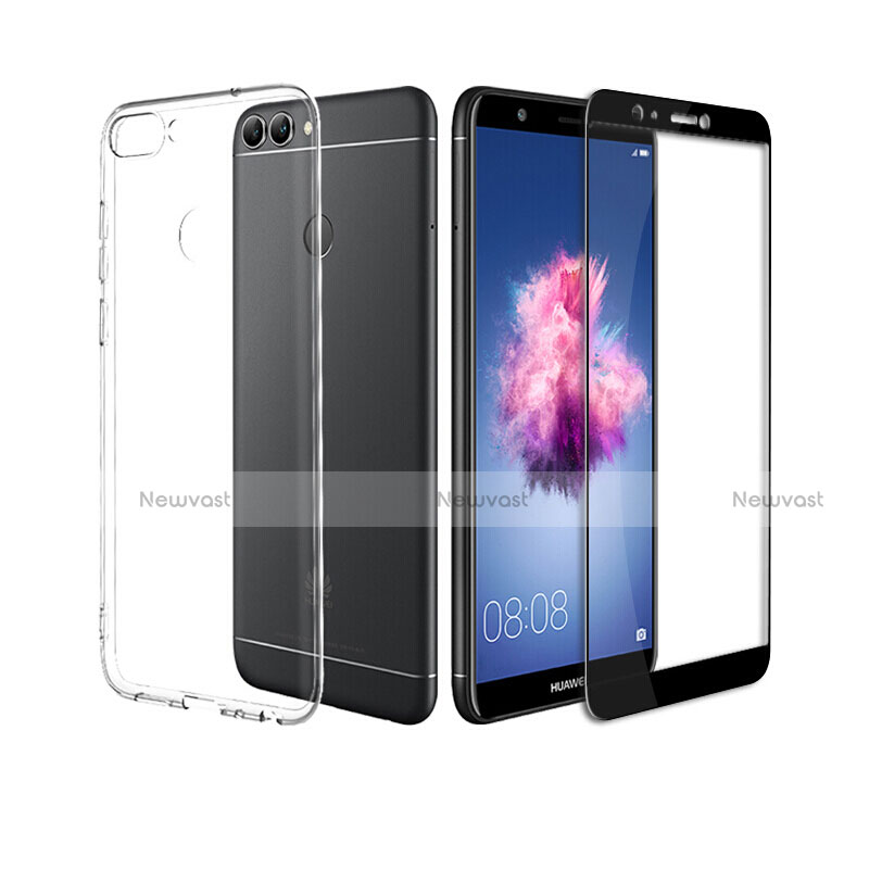 Ultra-thin Transparent Gel Soft Case with Screen Protector for Huawei P Smart Black