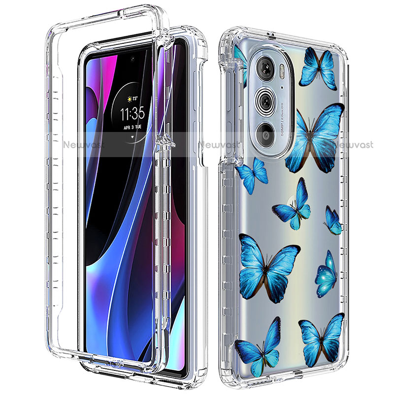 Ultra-thin Transparent Gel Soft Matte Finish Front and Back Case 360 Degrees Cover for Motorola Moto Edge Plus (2022) 5G Blue