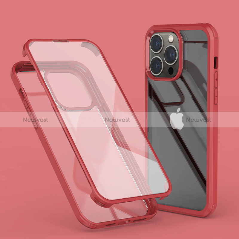 Ultra-thin Transparent Gel Soft Matte Finish Front and Back Case 360 Degrees Cover LK1 for Apple iPhone 13 Pro Max Red