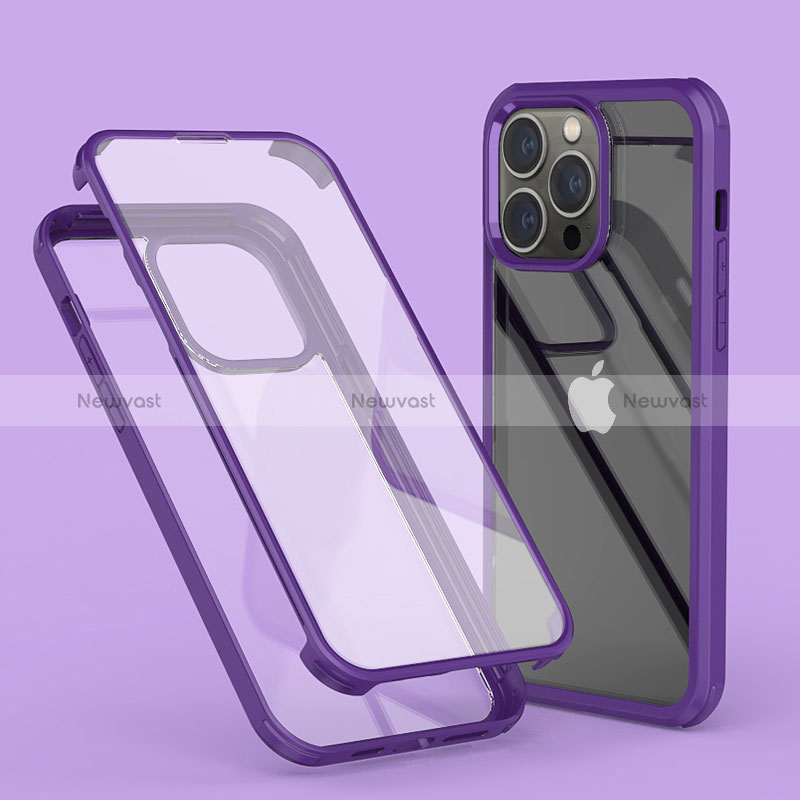 Ultra-thin Transparent Gel Soft Matte Finish Front and Back Case 360 Degrees Cover LK1 for Apple iPhone 14 Pro Purple