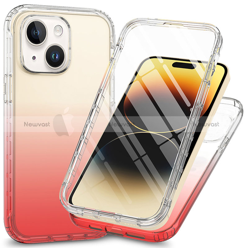 Ultra-thin Transparent Gel Soft Matte Finish Front and Back Case 360 Degrees Cover ZJ1 for Apple iPhone 14 Plus Red