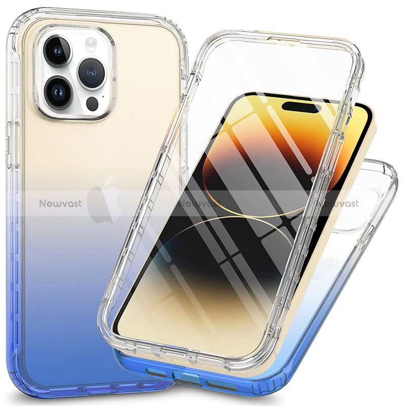 Ultra-thin Transparent Gel Soft Matte Finish Front and Back Case 360 Degrees Cover ZJ1 for Apple iPhone 15 Pro Max Blue