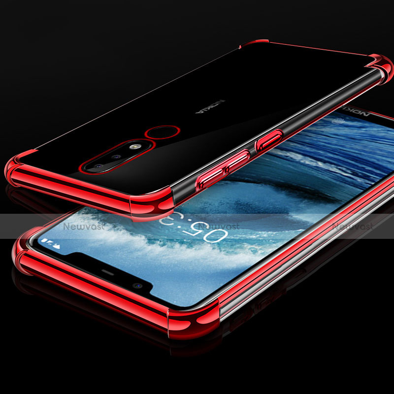 Ultra-thin Transparent TPU Soft Case Cover H01 for Nokia X5 Red