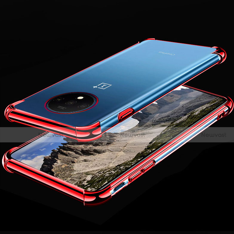 Ultra-thin Transparent TPU Soft Case Cover H01 for OnePlus 7T Red