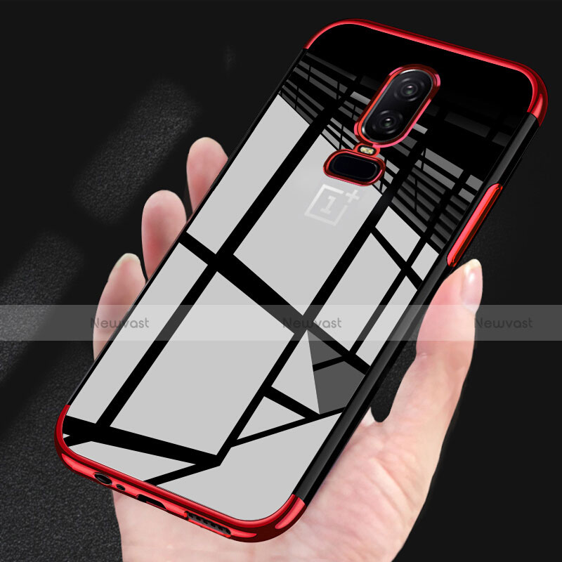 Ultra-thin Transparent TPU Soft Case Cover H03 for OnePlus 6 Red