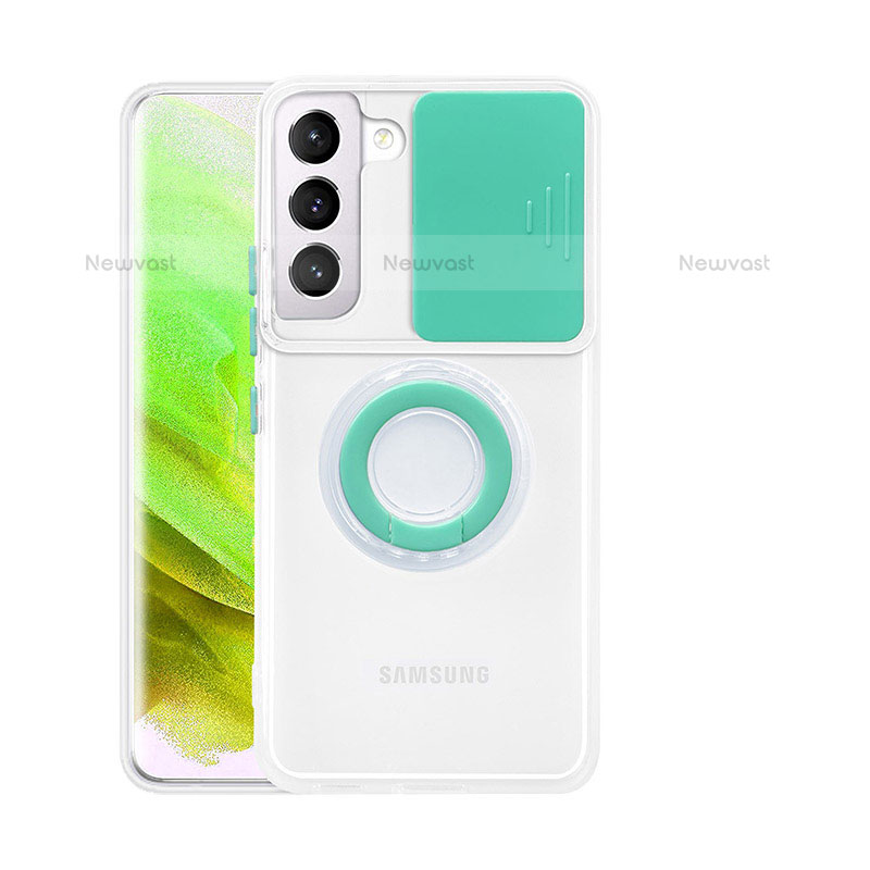 Ultra-thin Transparent TPU Soft Case Cover with Finger Ring Stand A01 for Samsung Galaxy S21 Plus 5G Matcha Green