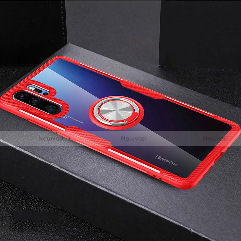 Ultra-thin Transparent TPU Soft Case Cover with Finger Ring Stand C03 for Huawei P30 Pro New Edition Red