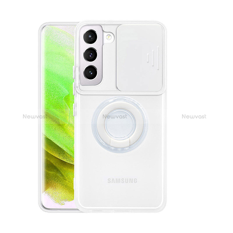 Ultra-thin Transparent TPU Soft Case Cover with Finger Ring Stand S01 for Samsung Galaxy S22 Plus 5G White