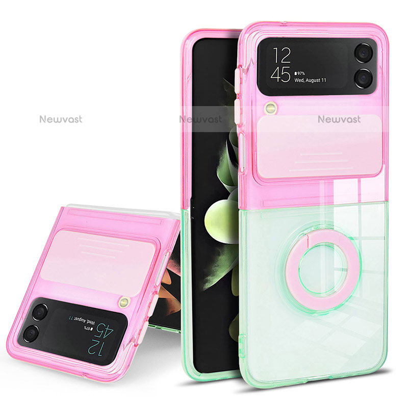 Ultra-thin Transparent TPU Soft Case Cover with Finger Ring Stand S02 for Samsung Galaxy Z Flip3 5G