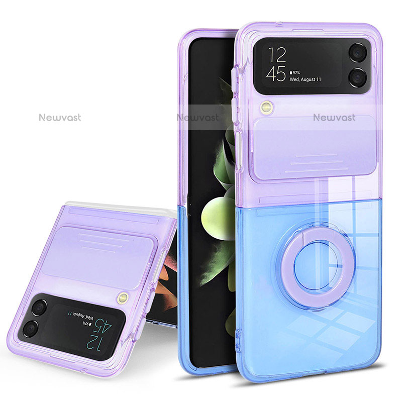 Ultra-thin Transparent TPU Soft Case Cover with Finger Ring Stand S02 for Samsung Galaxy Z Flip3 5G Purple