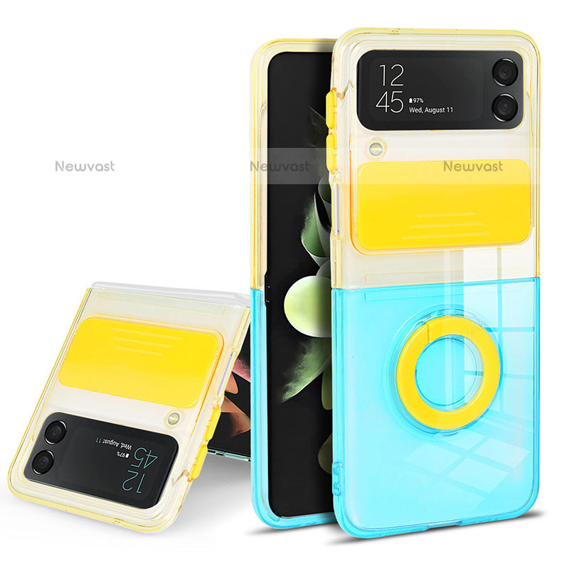 Ultra-thin Transparent TPU Soft Case Cover with Finger Ring Stand S02 for Samsung Galaxy Z Flip3 5G Yellow