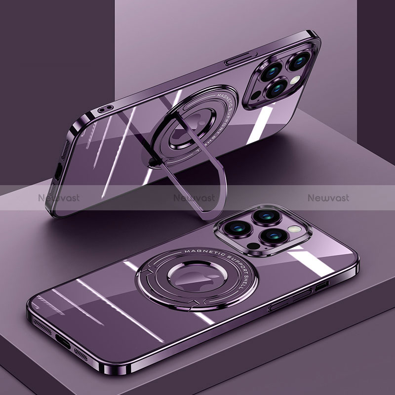 Ultra-thin Transparent TPU Soft Case Cover with Mag-Safe Magnetic AC1 for Apple iPhone 14 Pro Max Purple