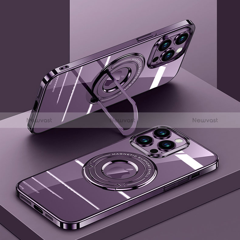 Ultra-thin Transparent TPU Soft Case Cover with Mag-Safe Magnetic AC1 for Apple iPhone 15 Pro Purple