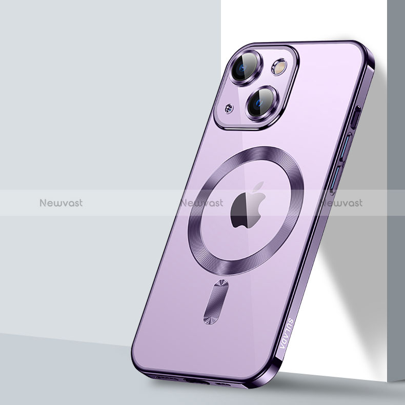 Ultra-thin Transparent TPU Soft Case Cover with Mag-Safe Magnetic LD2 for Apple iPhone 15 Plus Purple