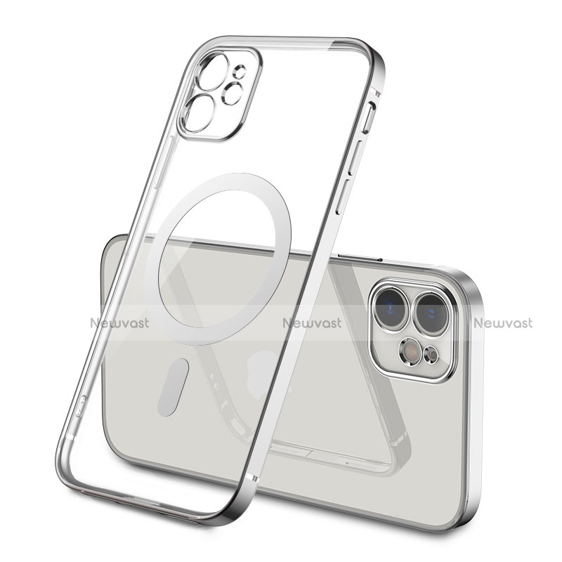 Ultra-thin Transparent TPU Soft Case Cover with Mag-Safe Magnetic M01 for Apple iPhone 12 Silver