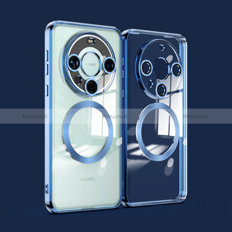 Ultra-thin Transparent TPU Soft Case Cover with Mag-Safe Magnetic P01 for Huawei Mate 60 Pro+ Plus Blue