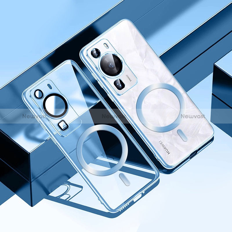 Ultra-thin Transparent TPU Soft Case Cover with Mag-Safe Magnetic S01 for Huawei P60 Pro Sky Blue