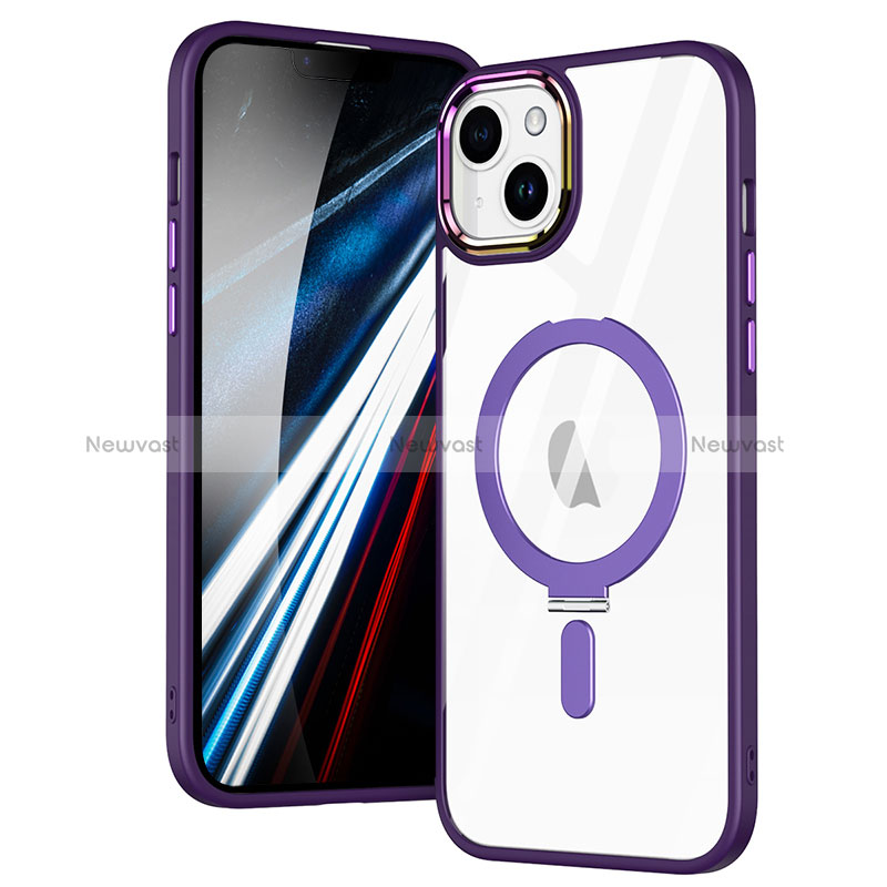 Ultra-thin Transparent TPU Soft Case Cover with Mag-Safe Magnetic SD1 for Apple iPhone 14 Purple