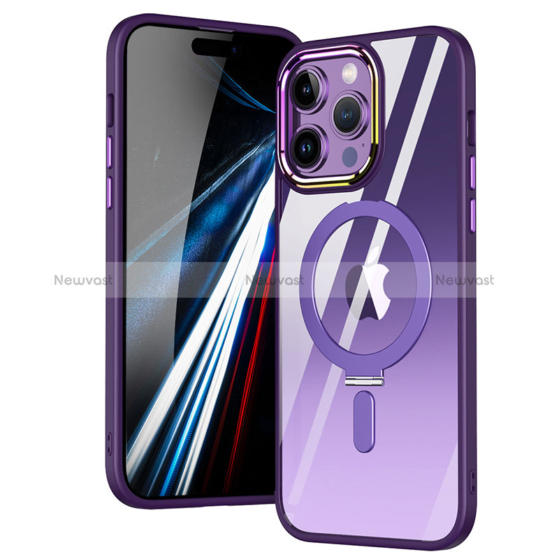 Ultra-thin Transparent TPU Soft Case Cover with Mag-Safe Magnetic SD1 for Apple iPhone 15 Pro Max Purple