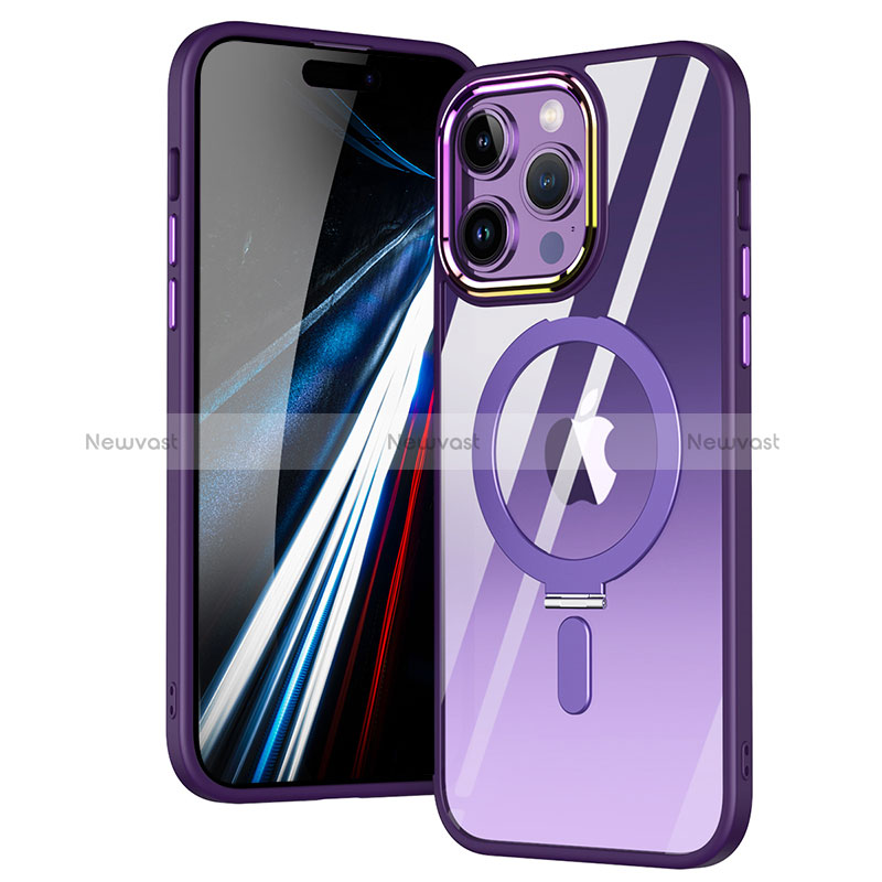 Ultra-thin Transparent TPU Soft Case Cover with Mag-Safe Magnetic SD1 for Apple iPhone 15 Pro Purple