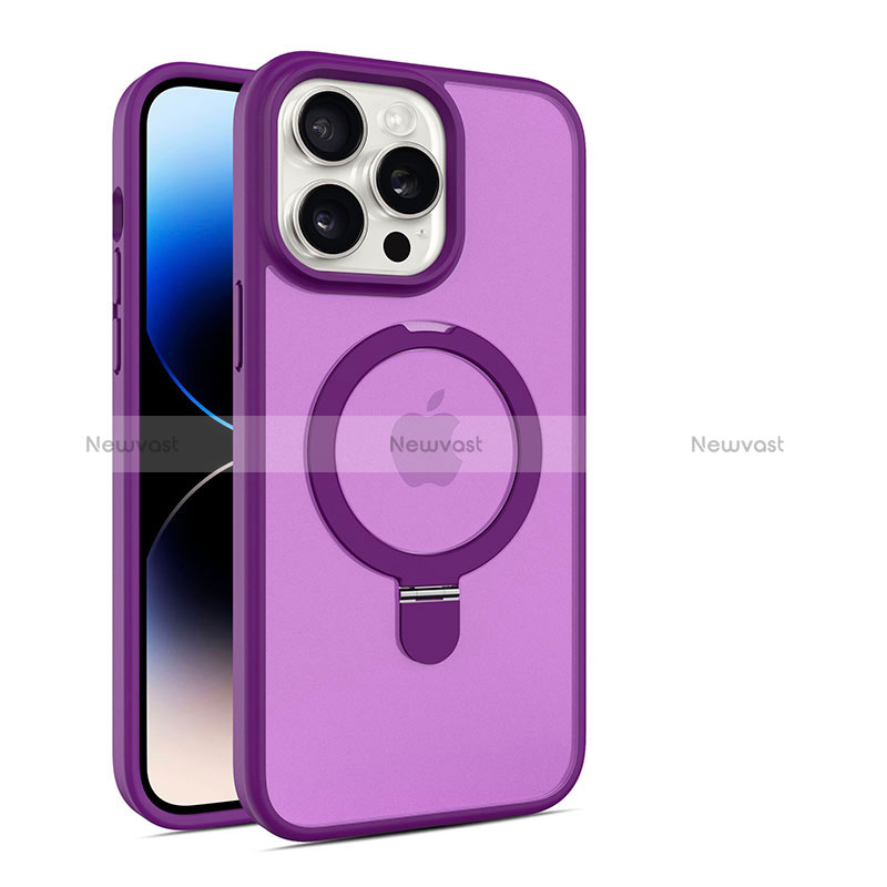 Ultra-thin Transparent TPU Soft Case Cover with Mag-Safe Magnetic T02 for Apple iPhone 15 Pro Max Purple