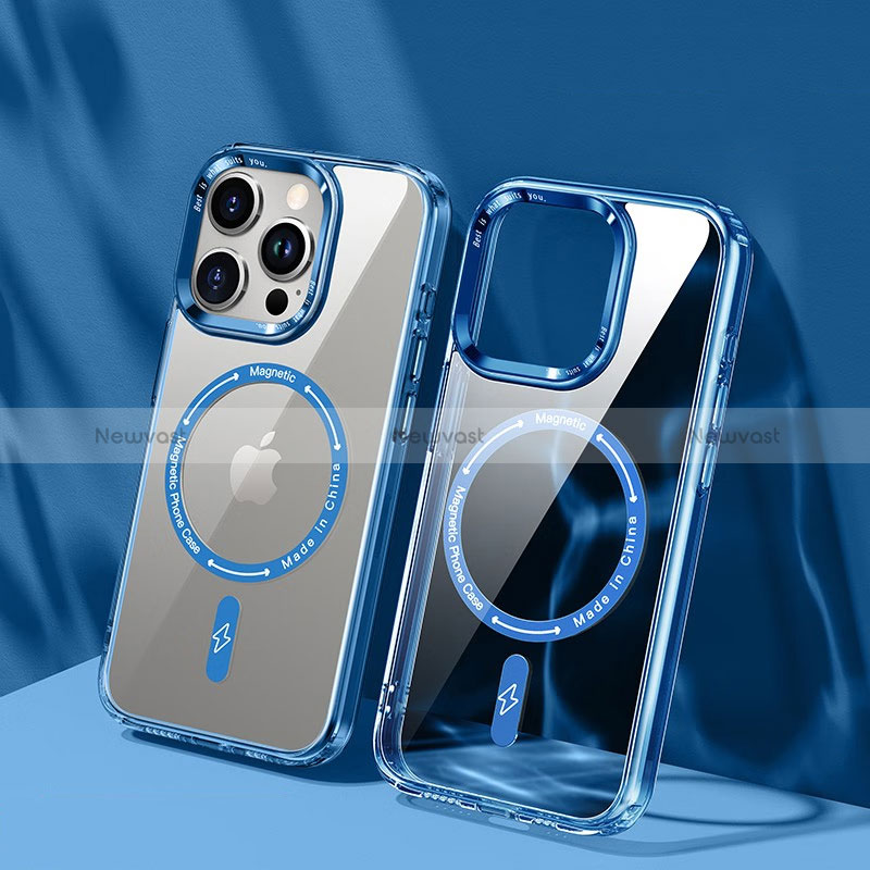 Ultra-thin Transparent TPU Soft Case Cover with Mag-Safe Magnetic TB1 for Apple iPhone 13 Pro Max Blue