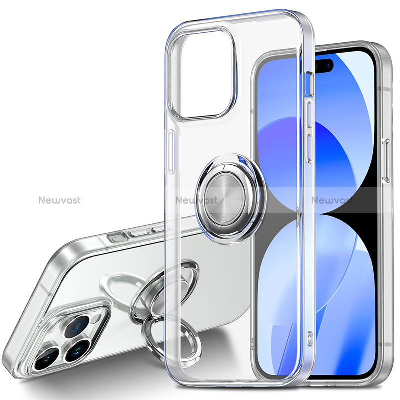 Ultra-thin Transparent TPU Soft Case Cover with Magnetic Finger Ring Stand A01 for Apple iPhone 13 Pro Clear