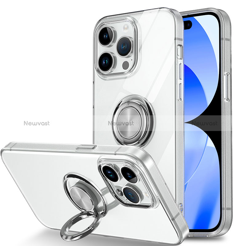 Ultra-thin Transparent TPU Soft Case Cover with Magnetic Finger Ring Stand A01 for Apple iPhone 15 Pro Clear