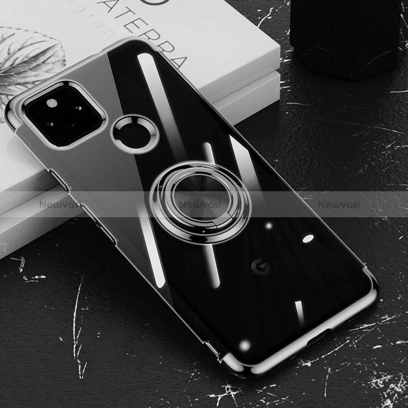 Ultra-thin Transparent TPU Soft Case Cover with Magnetic Finger Ring Stand AN1 for Google Pixel 5a 5G