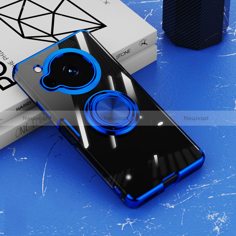 Ultra-thin Transparent TPU Soft Case Cover with Magnetic Finger Ring Stand AN1 for Sharp Aquos R7 Blue