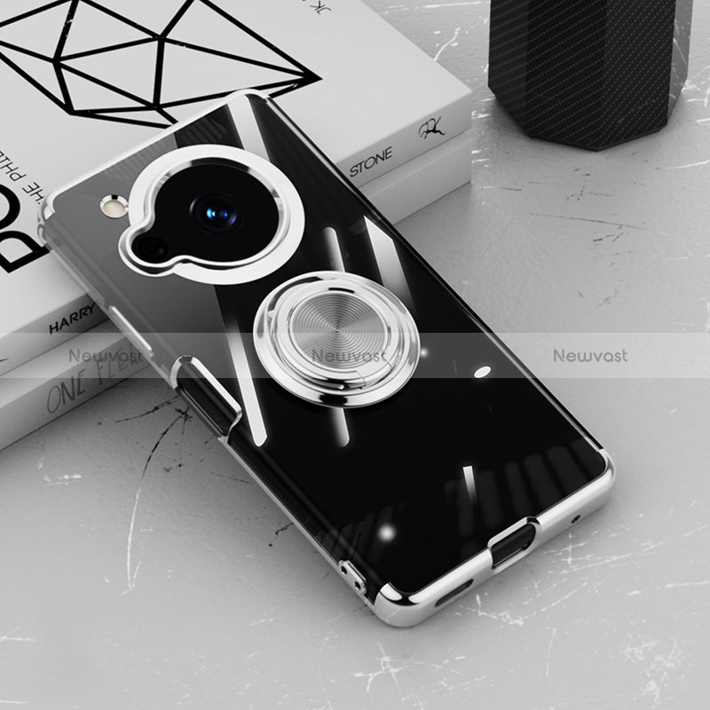 Ultra-thin Transparent TPU Soft Case Cover with Magnetic Finger Ring Stand AN1 for Sharp Aquos R7 Silver