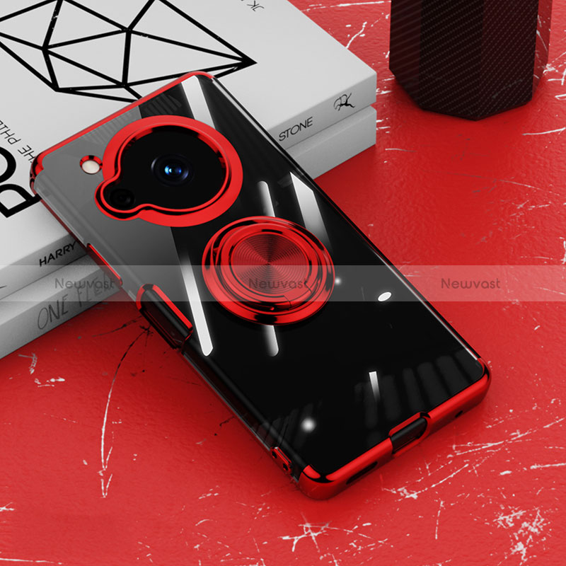 Ultra-thin Transparent TPU Soft Case Cover with Magnetic Finger Ring Stand AN1 for Sharp Aquos R7s Red