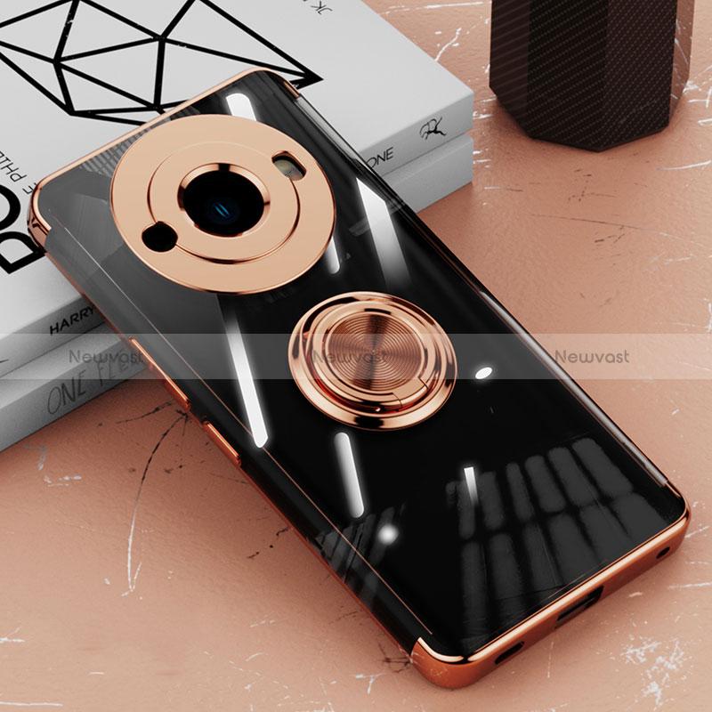 Ultra-thin Transparent TPU Soft Case Cover with Magnetic Finger Ring Stand AN1 for Sharp Aquos R8 Pro Rose Gold