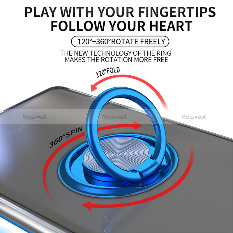 Ultra-thin Transparent TPU Soft Case Cover with Magnetic Finger Ring Stand AN1 for Sharp Aquos R8s