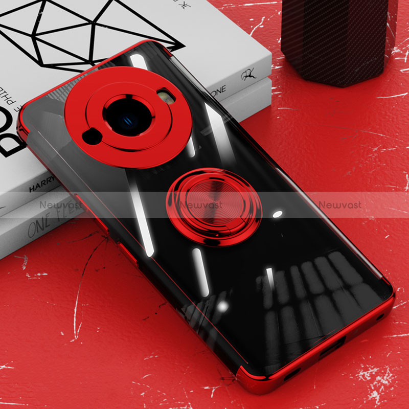 Ultra-thin Transparent TPU Soft Case Cover with Magnetic Finger Ring Stand AN1 for Sharp Aquos R8s Pro Red