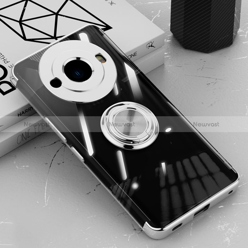 Ultra-thin Transparent TPU Soft Case Cover with Magnetic Finger Ring Stand AN1 for Sharp Aquos R8s Pro Silver