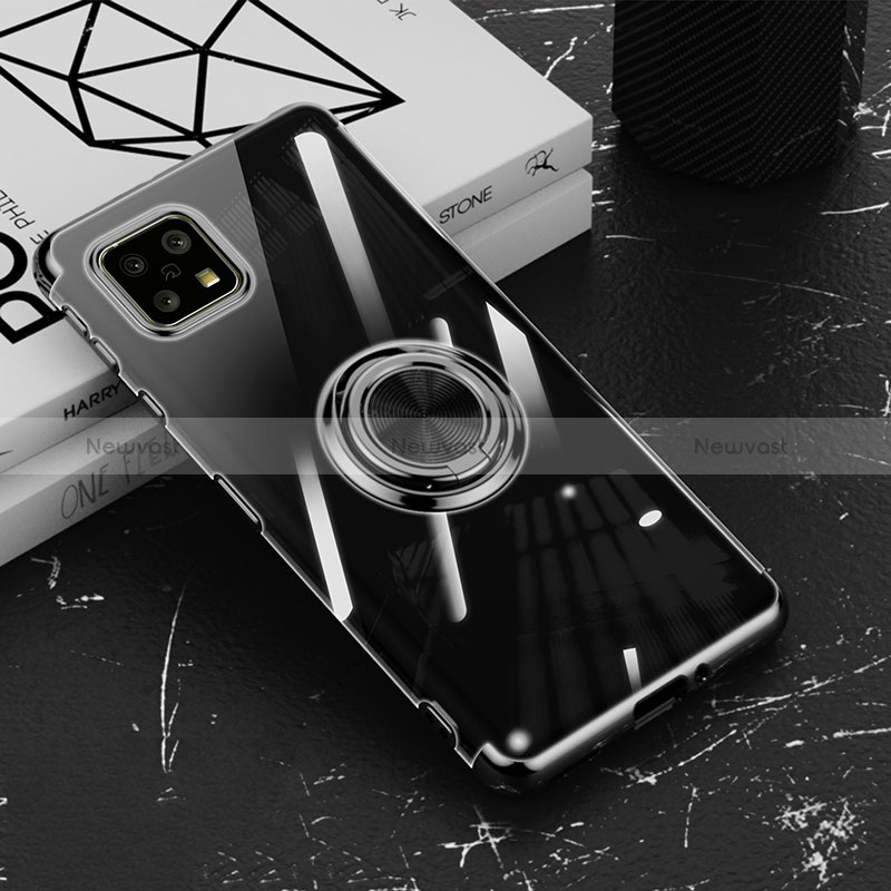 Ultra-thin Transparent TPU Soft Case Cover with Magnetic Finger Ring Stand AN1 for Sharp Aquos Sense4