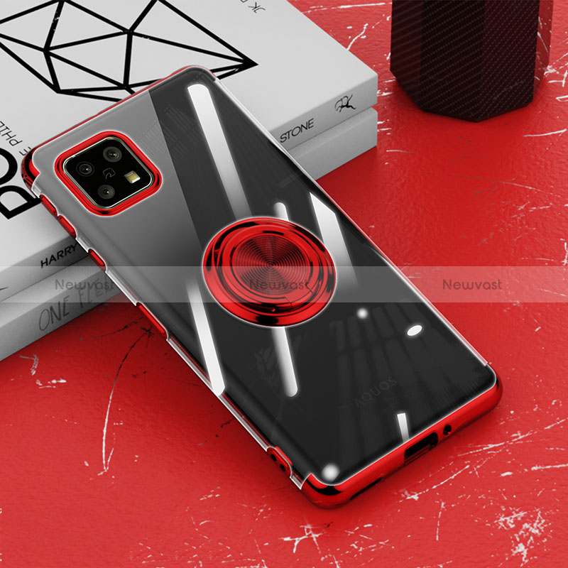 Ultra-thin Transparent TPU Soft Case Cover with Magnetic Finger Ring Stand AN1 for Sharp Aquos Sense4 Basic