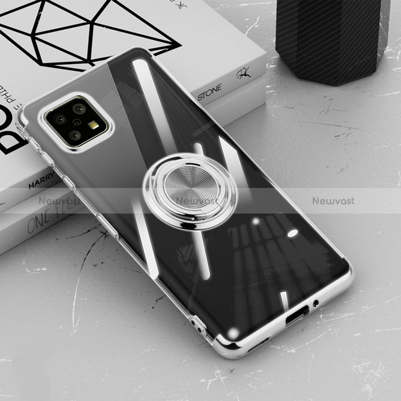 Ultra-thin Transparent TPU Soft Case Cover with Magnetic Finger Ring Stand AN1 for Sharp Aquos Sense4 Basic