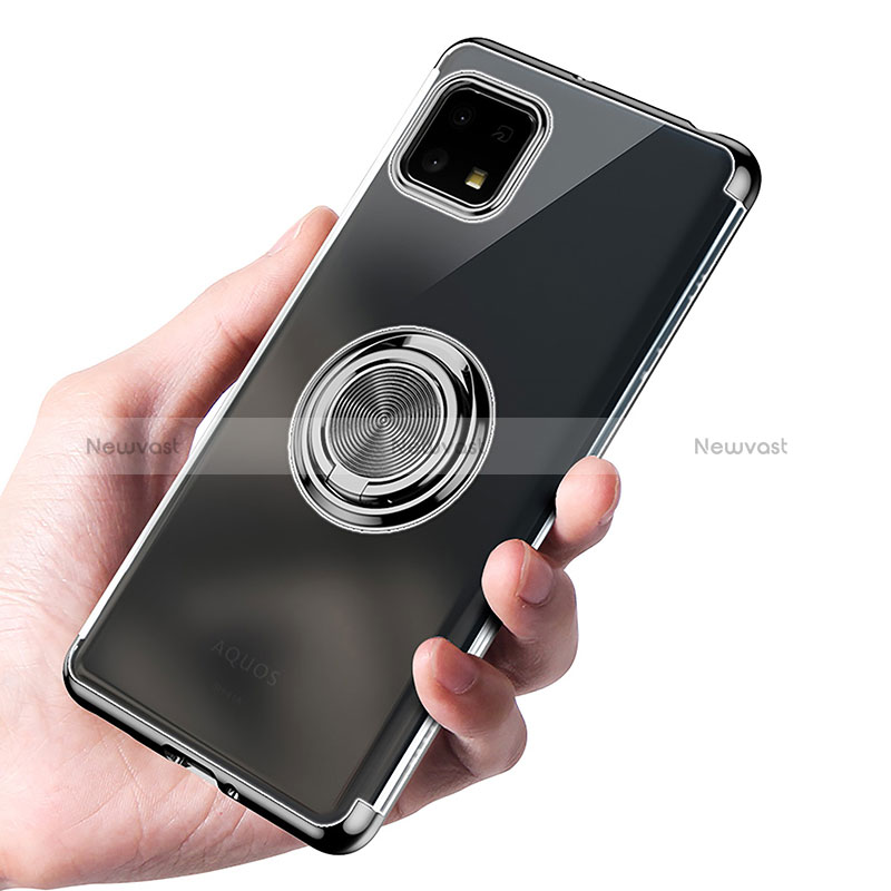 Ultra-thin Transparent TPU Soft Case Cover with Magnetic Finger Ring Stand AN1 for Sharp Aquos Sense5G