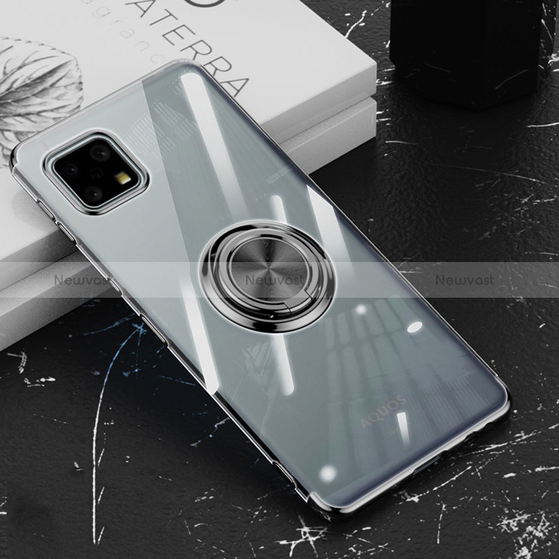 Ultra-thin Transparent TPU Soft Case Cover with Magnetic Finger Ring Stand AN1 for Sharp Aquos Sense6