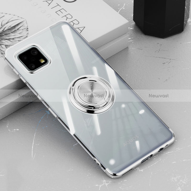 Ultra-thin Transparent TPU Soft Case Cover with Magnetic Finger Ring Stand AN1 for Sharp Aquos Sense6