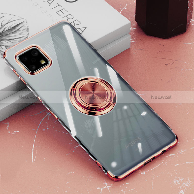 Ultra-thin Transparent TPU Soft Case Cover with Magnetic Finger Ring Stand AN1 for Sharp Aquos Sense6 Rose Gold